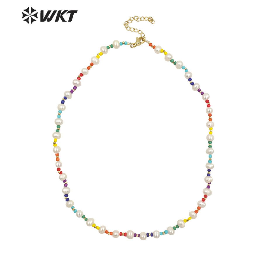 WT-JN204 Wholesale Hand Made Colorful Ceramic Pearl Beads Necklace 16 Inch Long Friend Birthday Gift Necklace