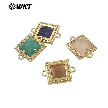 WT-P1993 Classic Wholesale Square Natural Labradorite Amethyst Gemstone Connector Pendant DIY Crafts CZ Accessory Charms