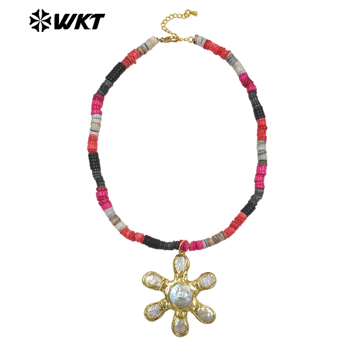 WT-JN402 Gorgeous Stone Beads Splicing Chain With Gold Plated Natural Freshwater Pearl Flower Pendant Necklace As Friend Gift