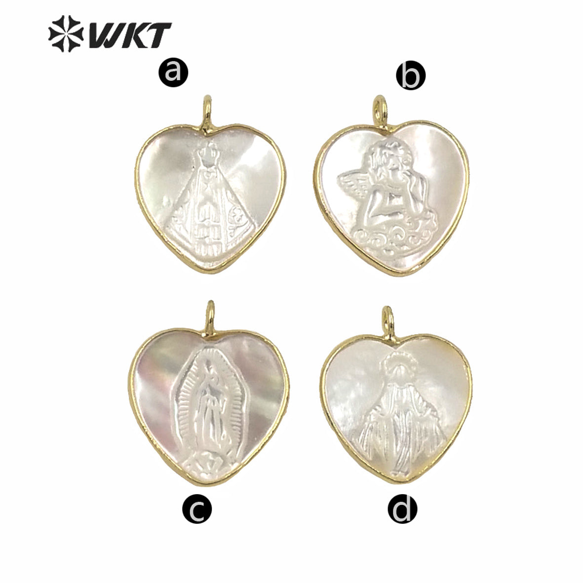WT-JP233 WKT New Design Populared Hot Religious Mary Pendant Gold Bezel Setting Angel White Madonna Pendant Virgin Mary Pendants