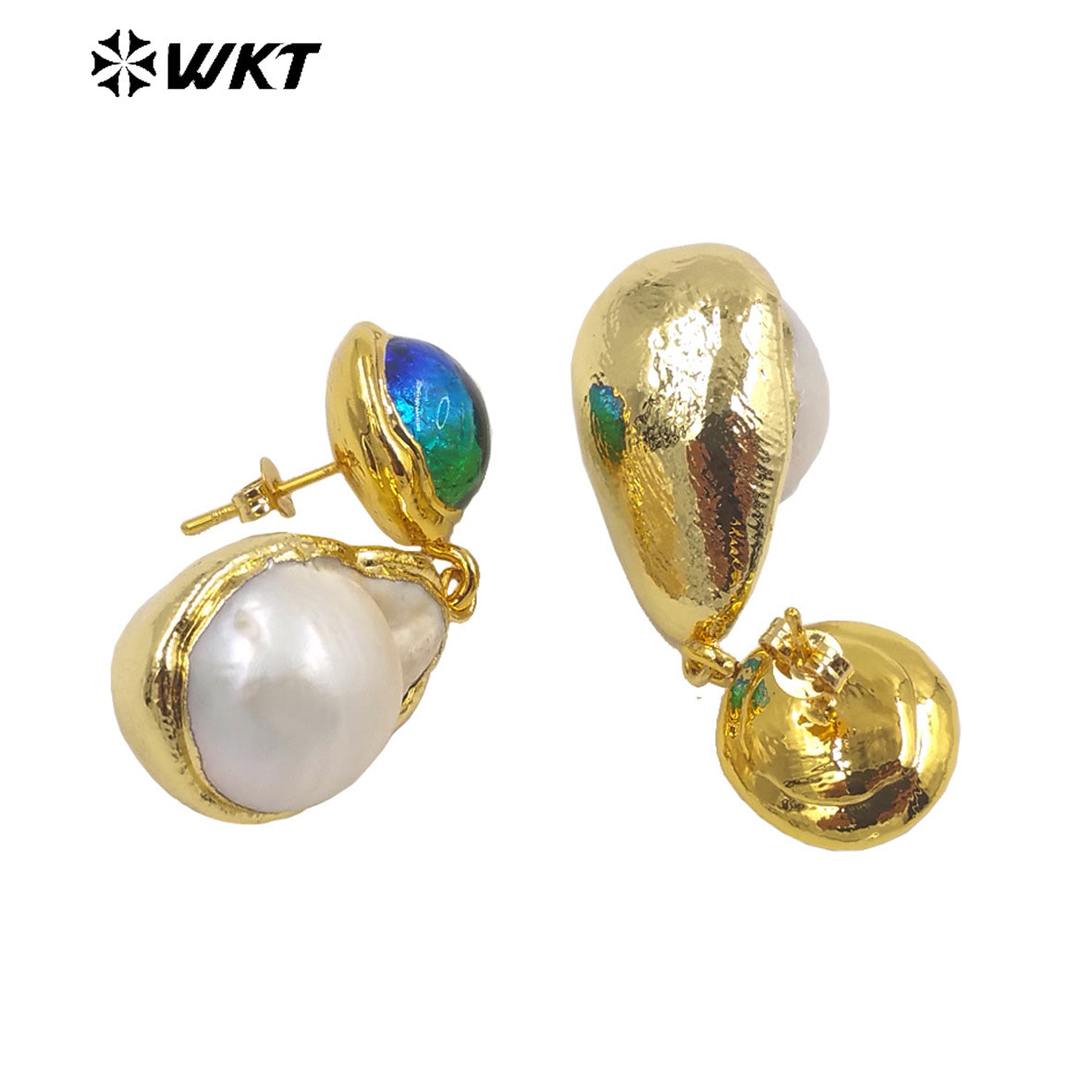 WT-MPE097 Baroque Pearl&Colour Glaze Romantic Fashion Gift for Lady 18k Gold Trendy Gemstone Jewelry Pendant Weeding Earrings