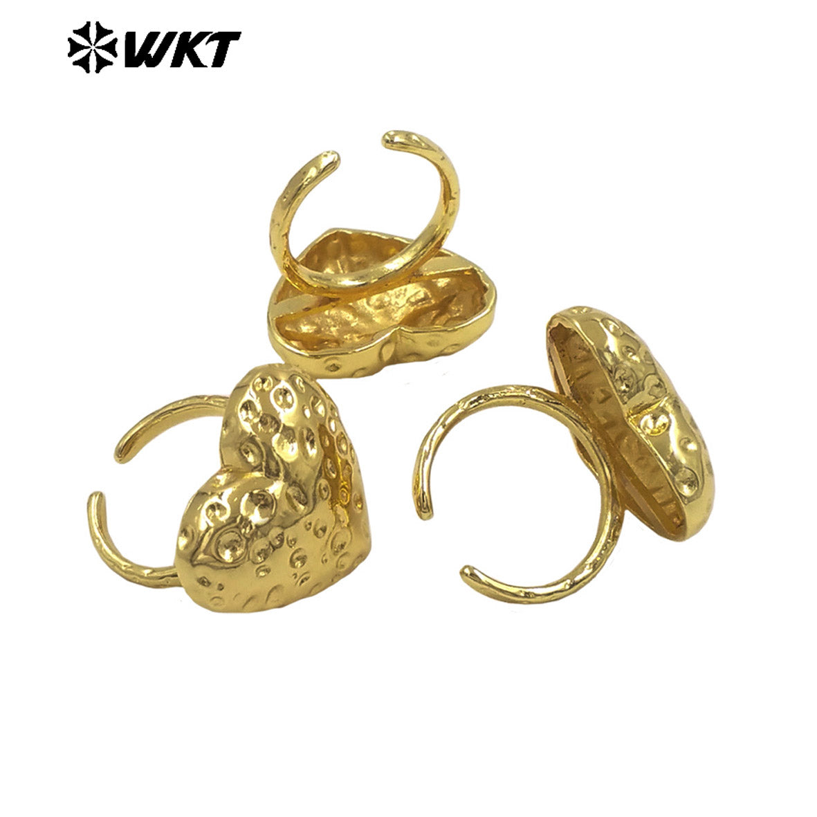 WT-R595 Delicate Lovely Style 18K Gold Electroplated Yellow Brass Metal Heart Shape Ring For Women Party Wearing Findings