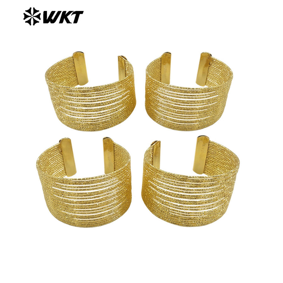 WT-JF356 Wholesale Yellow Brass Gold Plated Women Bangle Simple Design Fine Lines Classic Style Fashion Jewelry Adjustable