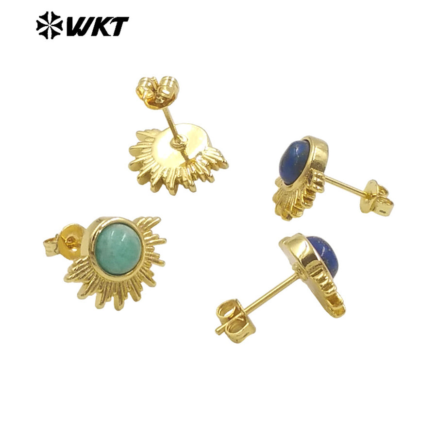 WT-E773 New Design Wholesale Natural Round Gemstone Multi-Colored Women's Earring Studs As Daily Jewelry and Birthday Gifts