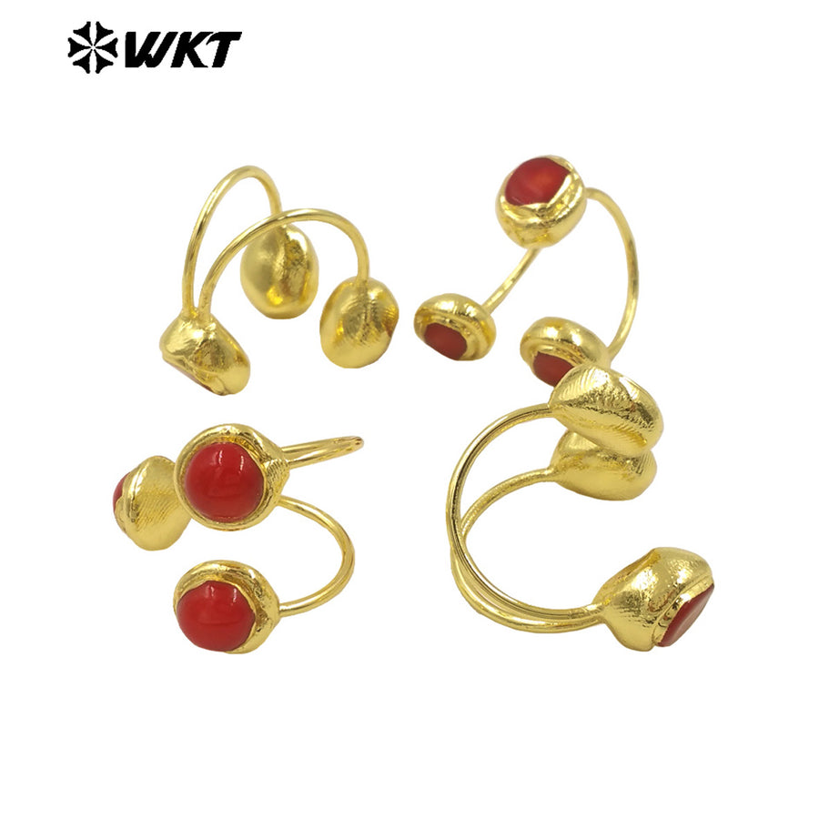 WT-MPR119 Wholesale Hot Style Temperament Attractive 18K Gold Plated Two Red Coral Adjustable Ring for Women As Anniversary Gift