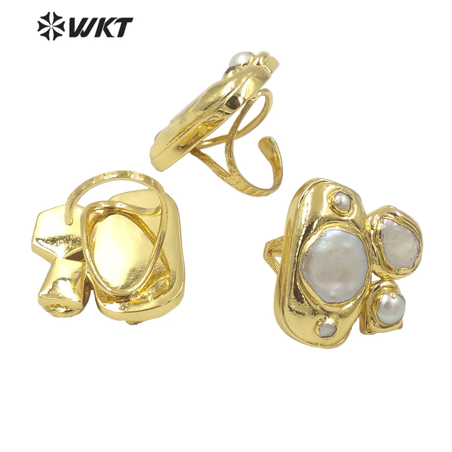 WT-MPR084 Amazing Gorgeous Women 18K Real Gold Plated Multi Pearls Fashion Cocktail Ring for Wedding Anniversary