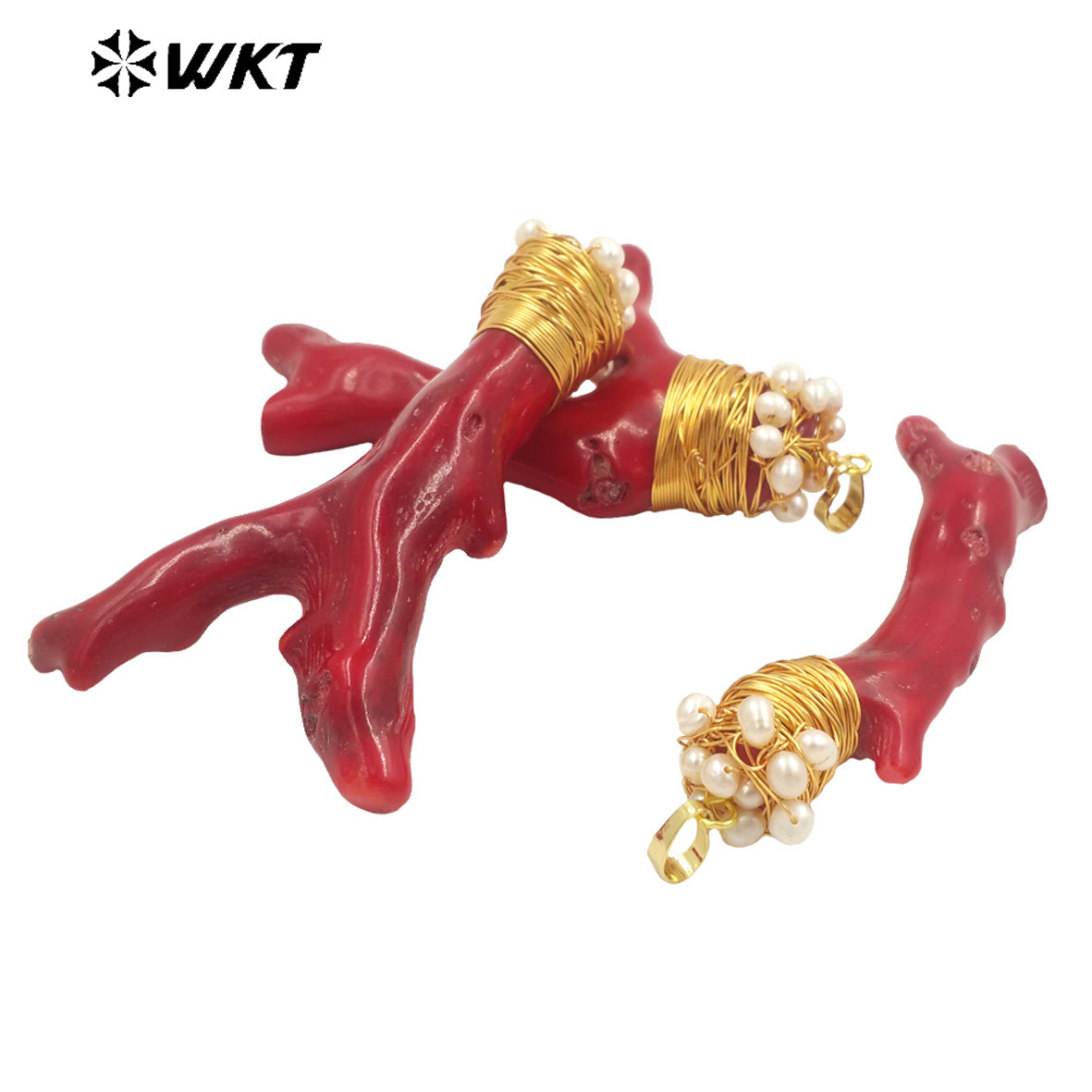 WT-JP345 WKT New Arrival Fashion Vintage Decoration Natural Red Coral Gift for Women Gold Plated Necklace Pendants
