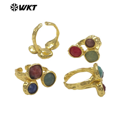WT-R590 Boutique Fashion Gold Plated Three Natural Gemstones Triangle Adjustable Rings For Female Birthday Gift Accessories