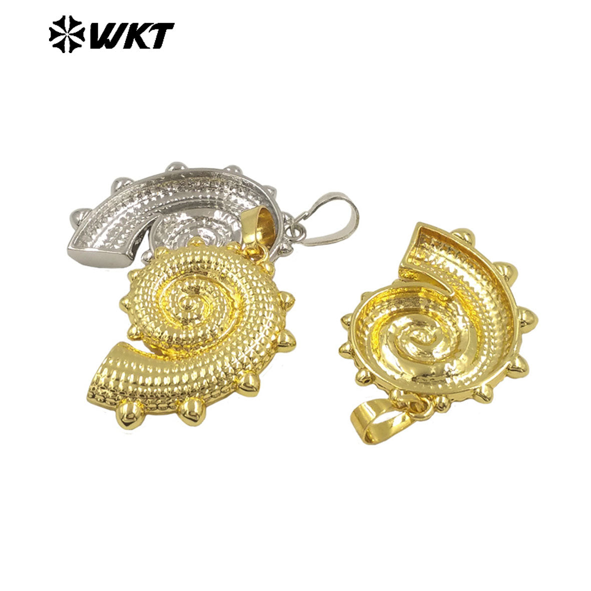 WT-P2002 Latest Design Cute Vividly Snail Shell Shape Two Color Wholesale Pendant Charms Finding Trumpet Pendants