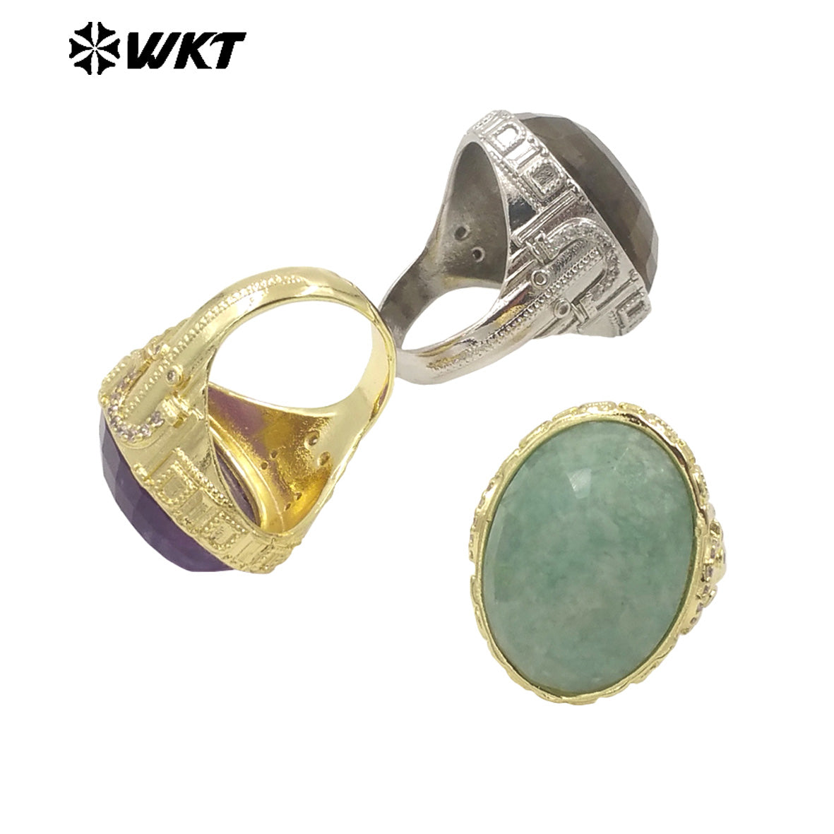 WT-R520 Wholesale Oval Shape Faceted Cabshion Natural Labradorite Stone Anniversary Women Ring in Gold Plated