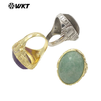 WT-R520 Wholesale Oval Shape Faceted Cabshion Natural Labradorite Stone Anniversary Women Ring in Gold Plated
