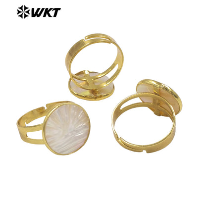 WT-MPR171 Newest Simple Style Wholesale Gold Plated Mother Of Pearl Shell Round Ring For Female Daily Wearing Accessory