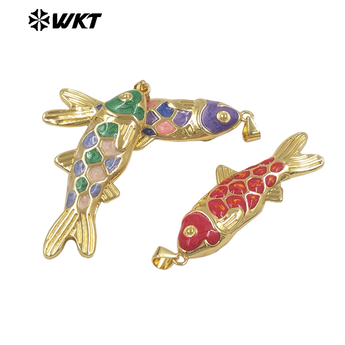 WT-MP330 Trendy Interesting Gold Plated Yellow Brass With Drop Oil Fish Shape Pendants For Women Necklace DIY Decoration