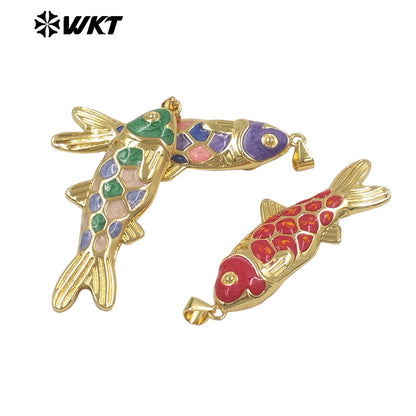 WT-MP330 Trendy Interesting Gold Plated Yellow Brass With Drop Oil Fish Shape Pendants For Women Necklace DIY Decoration