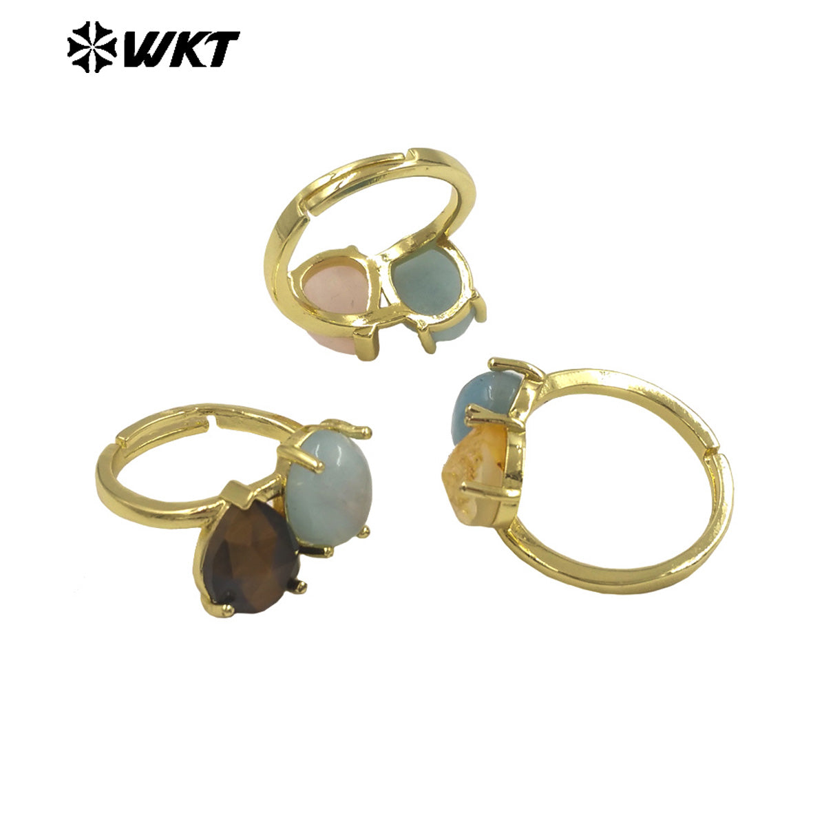 WT-R589 Classical Elegant Design Gold Electroplated Double Natural Gemstones Rings As Women Daily Matching Trendy Jewelry