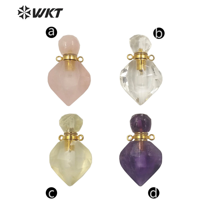 WT-P1709 Wholesale Newest Fashion Gold Long Drop Gemstone Carved Perfume Bottle Pendant Tiny Chic Lady Stone Bottle Pendant