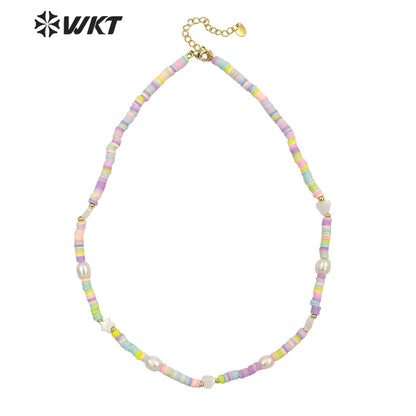 WT-JN202 Amazing rainbow Pearl Beads Necklace Women Handmade Strand Elegant Office Style Necklace for Vacation Wearing