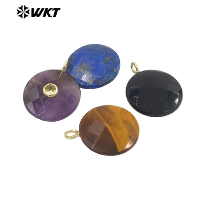 WT-P2018 Boutique Handmade Charms Faceted Cabchon Natural Gemstones Set In Zircon Pendants For Beautiful Earrings Design