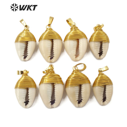 WT-JP162 Wholesale Natural Wire Wrapped Cowrie Shell Pendant Natural Shell Jewelry Fashion Charm Cowrie Pendant