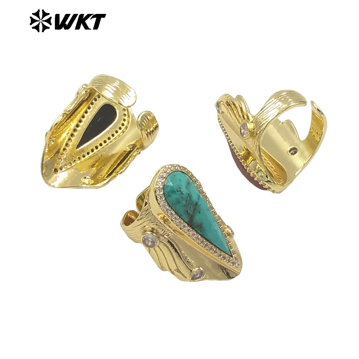WT-R523 Amazing New Big Cocktail Long Pear Amazonite Stone Setting Women Party Ring or for Friend Birthday Gift