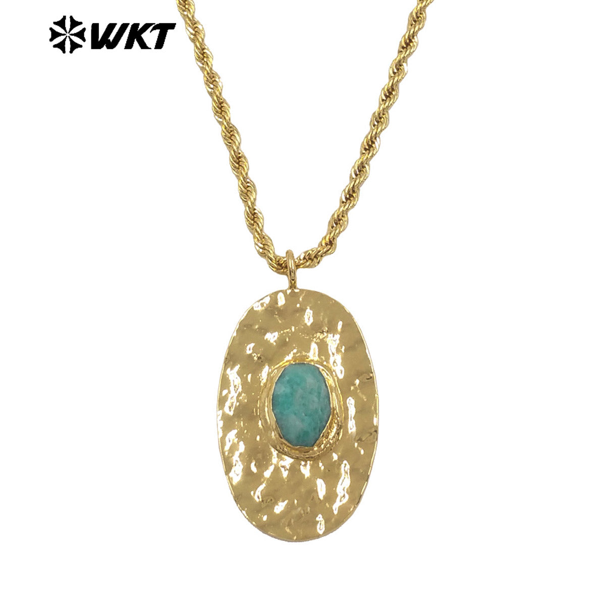 WT-N1538 Elegant Style Brass Chain With Gold Plated Natural Gemstone Oval Pendant Necklace For Lady Friend Birthday Gift