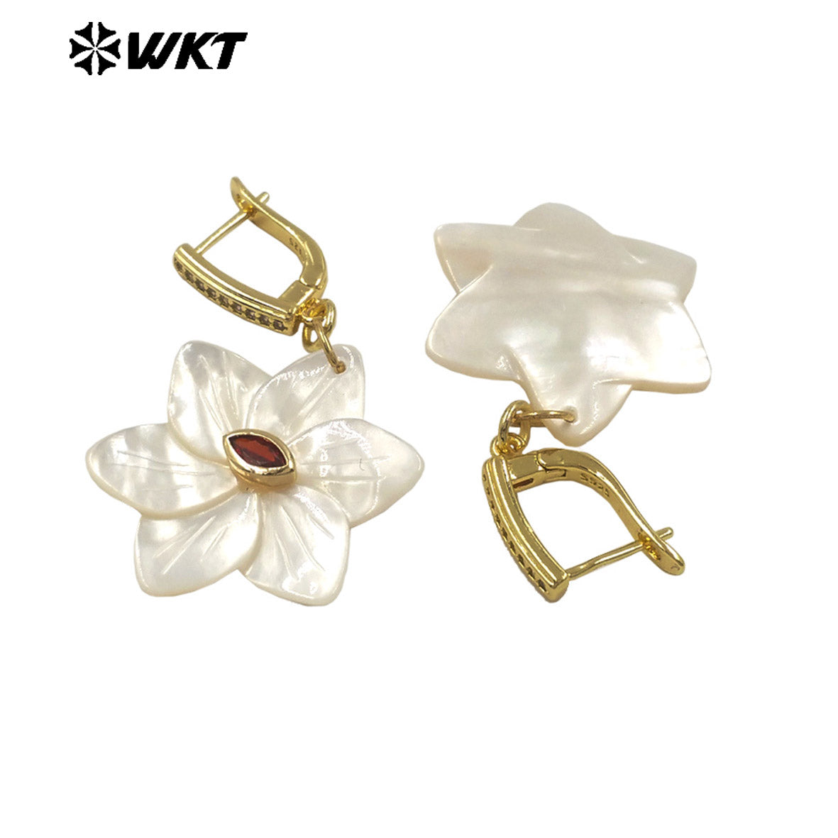 WT-MPE181 Elegant Style Colorful Zircon And Natural Shell Hand Carved Flower Shape Pendant Earrings As Lady Trendy Jewelry