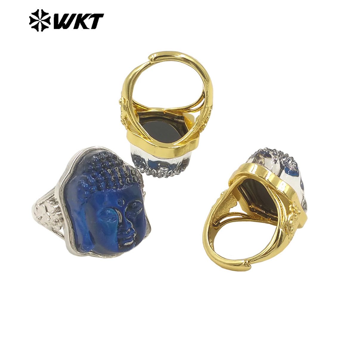 WT-R547 Natural Transparent Blue Crystal in Titanium 18K Gold Plated and Silver Color Ring for Man and Women Fine Accessory