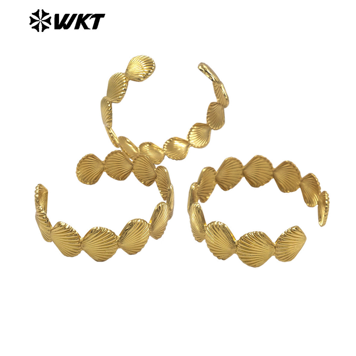 WT-JF374 Factory Wholesale Metal Gold Plated Yellow Brass Small Size Shell Shape Adjustable Bangle For Women Fashion Jewelry
