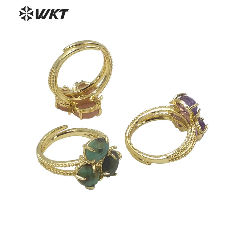 WT-R484 WKT Fashion Design Trendy Gift for Women Colorful Flower Shaped High Quality Gorgeous Natural Gemstone Stone Ring