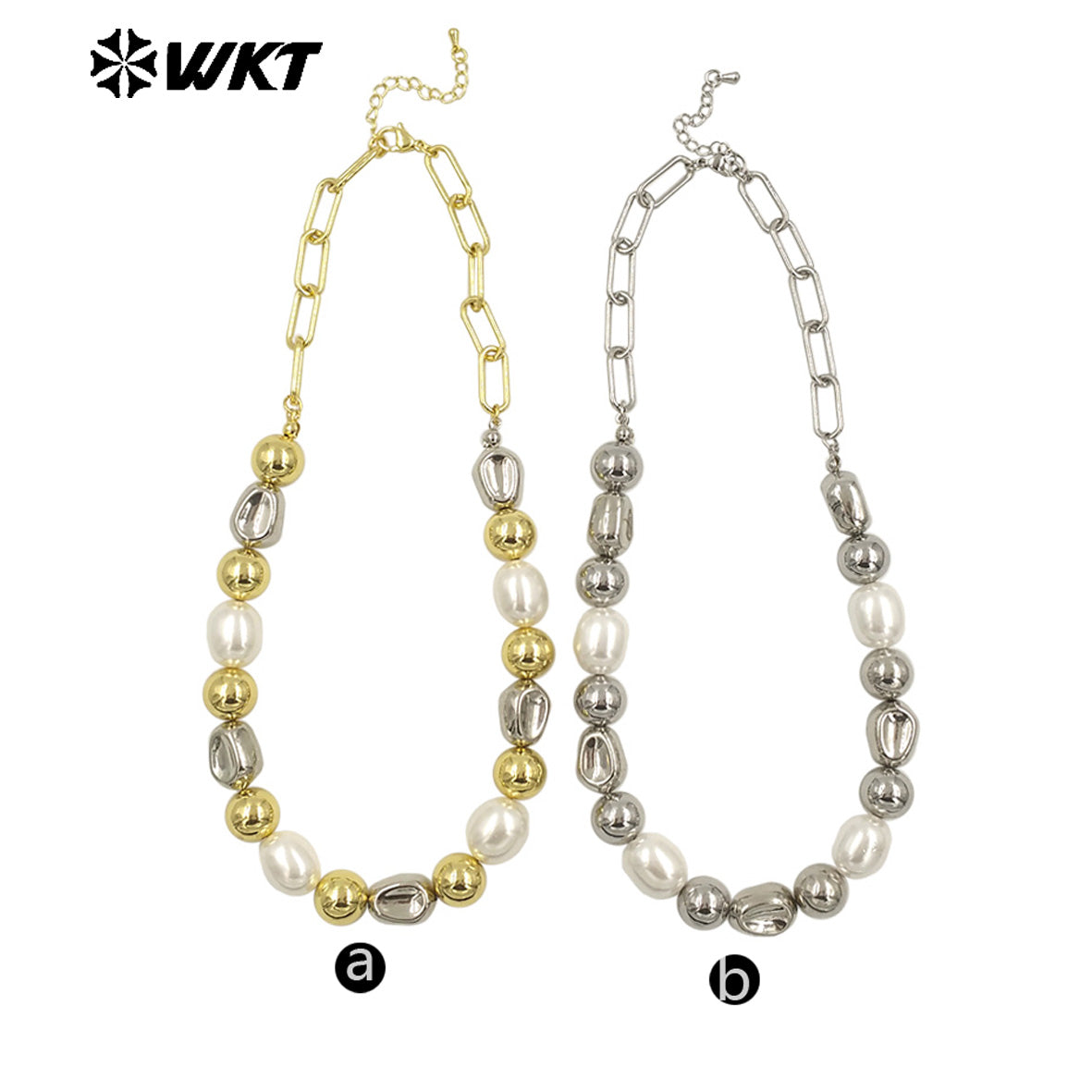 WT-JN305 the New Simple Natural Brass 18K Gold Plated Silver Round Flat Bead Shell Chain Necklace for Women As Special Gift