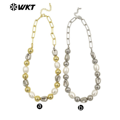 WT-JN305 the New Simple Natural Brass 18K Gold Plated Silver Round Flat Bead Shell Chain Necklace for Women As Special Gift