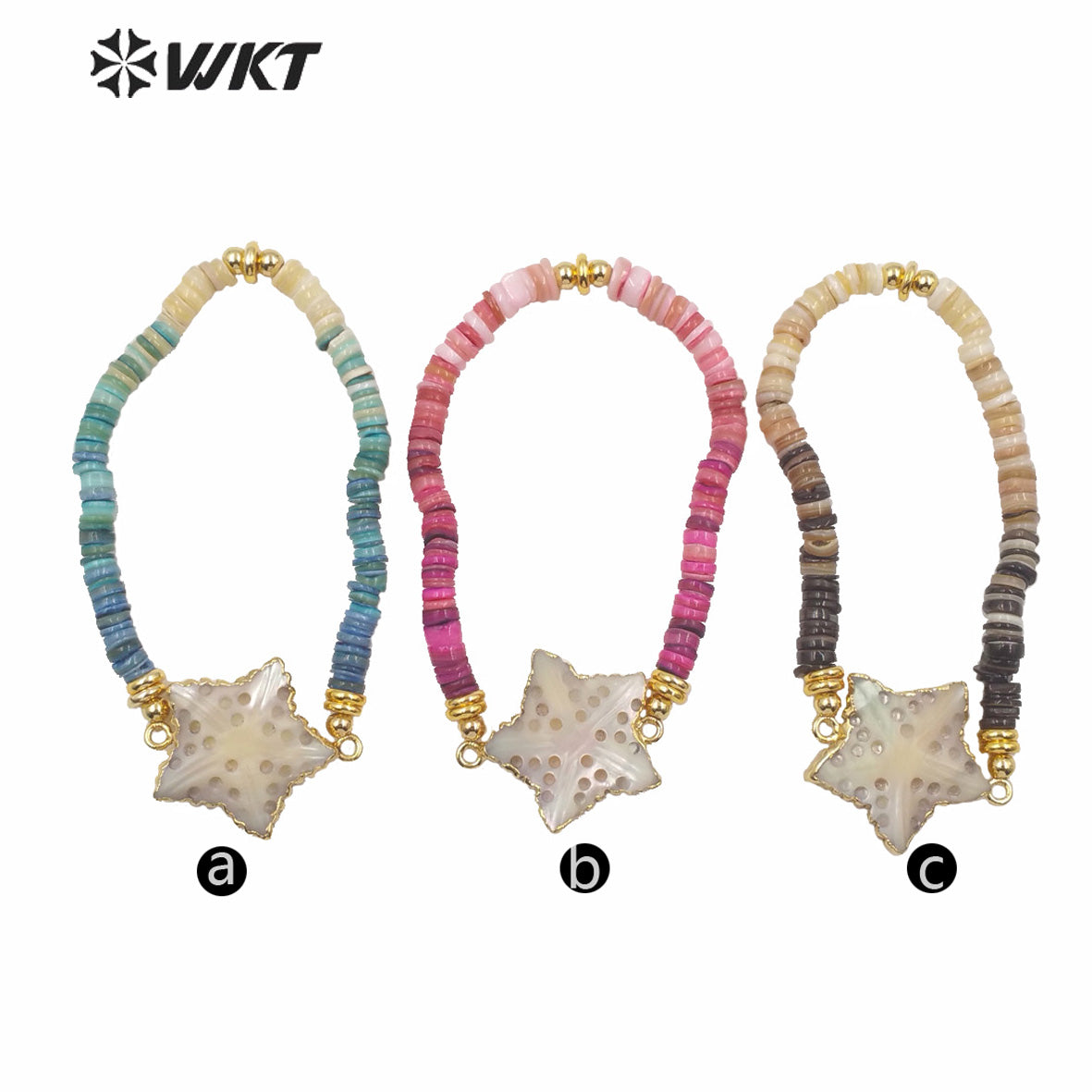 MPB007 Super Chic Women Summer Style Vacation Bracelet Candy Color Natural Shell Beads Bracelet with Sea Star Charms