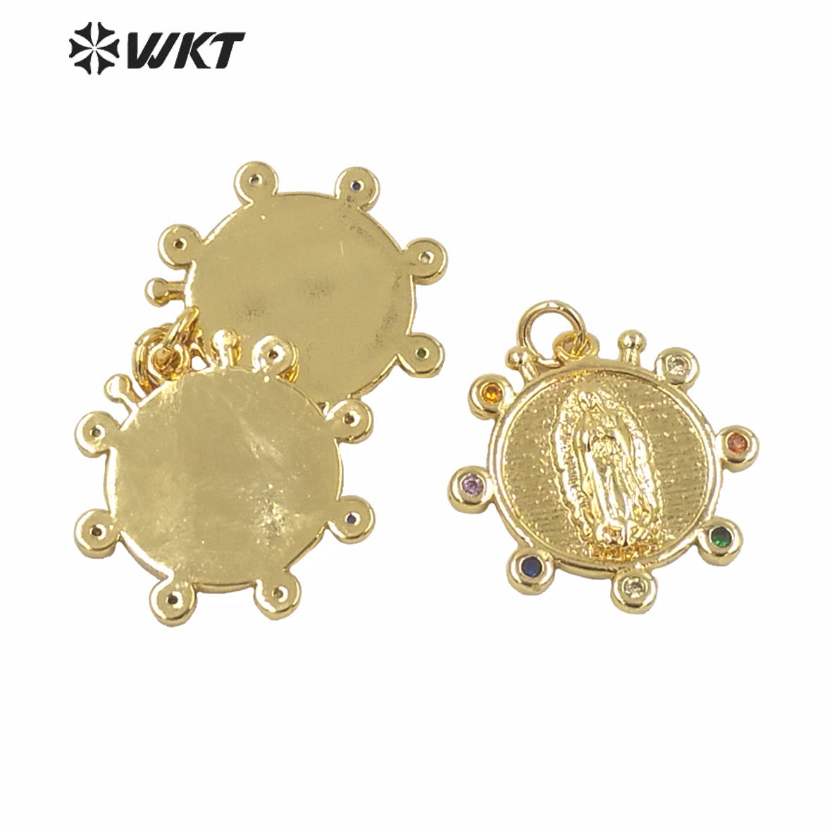WT-MP148 New Design Populared Christian Religious Virgin Mary Pendants in Gold Electroplated with Color CZ Charms Pendant