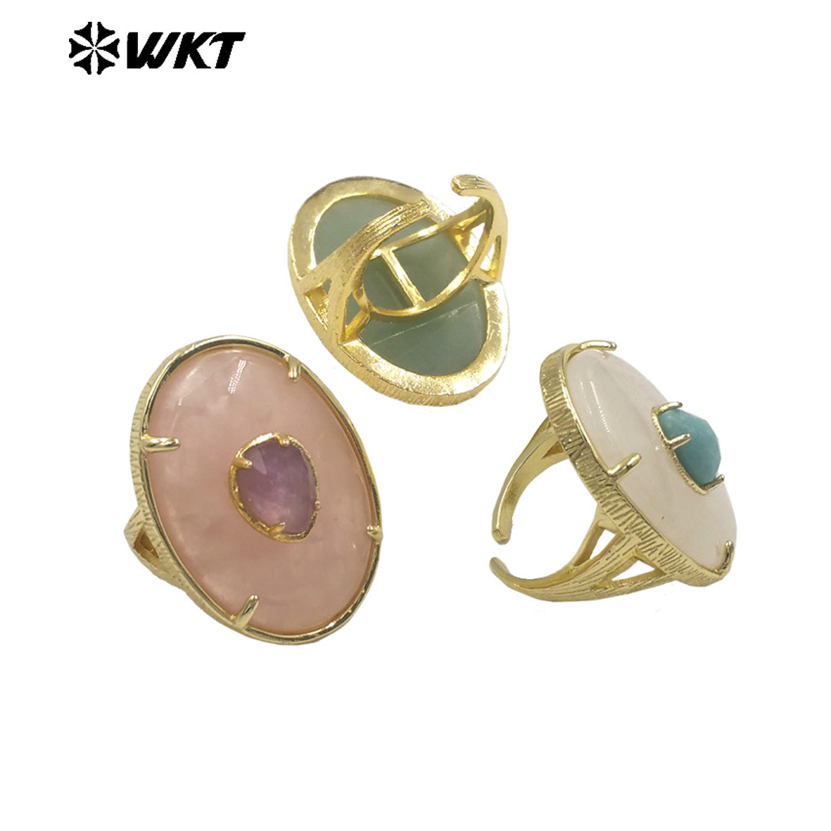 WT-R587 Unique High Quality 18K Gold Plated Colorful Zircon And Big Natural Gemstones Rings For Chic Dance Party Wearing