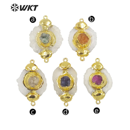 WT-P1772 WKT 2022 Lady Jewelry Style Natural Stone Stalactite Stone Druzy Quartz Flower Shape Fashion Pendants Jewelry Necklace