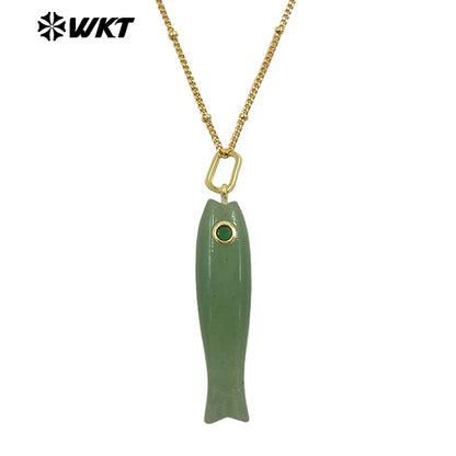 WT-N1535 Charming Trendy Natural Gemstones Little Fish Shape Gold Pendant Necklaces As Female Party Birthday Jewelry Gifts
