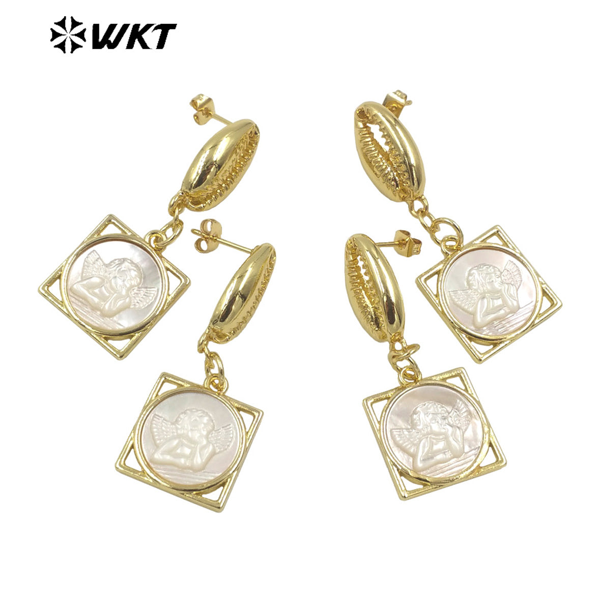 WT-MPE067 Spiral Brass Earring Micro Pave Earring Shape Classic Vintage Pearl Character Pendant Women Pearl Earring