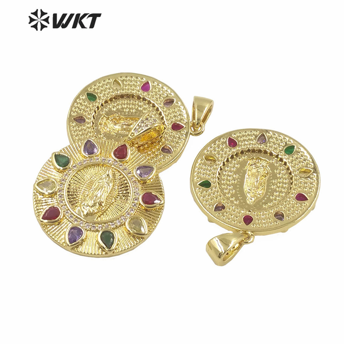 WT-MP282 Newest Vintage Style Colorful Female Deity Shaped Rectangle Shaped Cubic Zircon Madonna Design Pendant