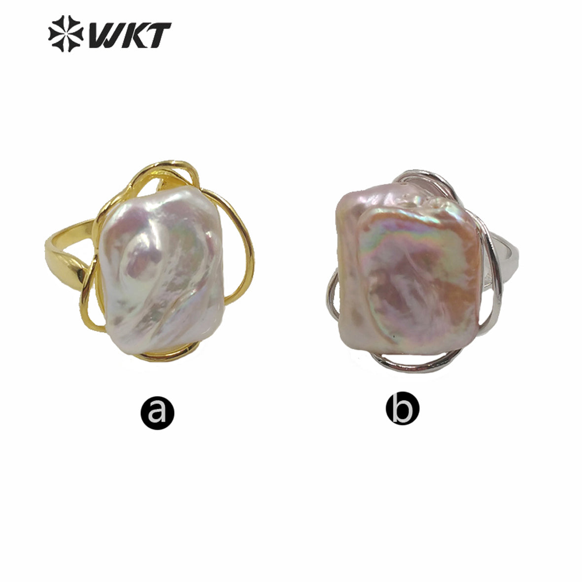 WT-R354 Wholesale Fashion Gold Plated Bezel Setting Square Pearl Ring Women Fashion Bride Wedding Pearl Ring