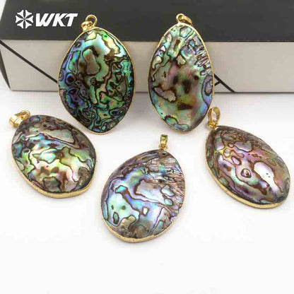 WT-JP076 New Arrival Custom Design with Round Pendant with Exclusive Random for Women Jewelry Natural Abalone Shell Pendant