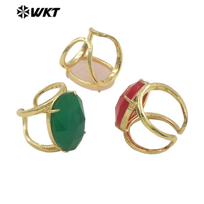 WT-R525 Simple Design 18K Real Gold Plated Claw Setting Faceted Natural Stone Cocktail Women Ring in Available Size