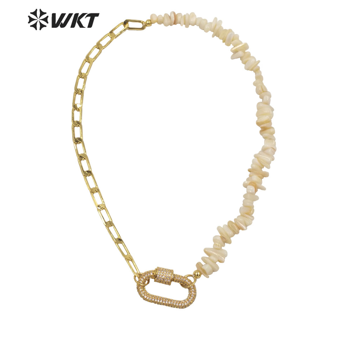 WT-MN976 New Autumn Design Women Vintage Gravel Shell Chain Necklace 18k Gold Plated Clasp Connector Necklace