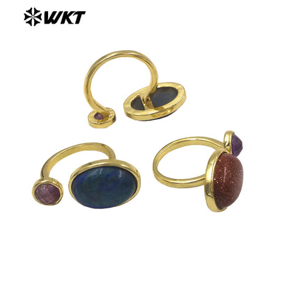 WT-R588 Wholesale Trendy Gold Electroplated Double Natural Gemstones Adjustable Rings As Lady Daily Decoration Jewelry
