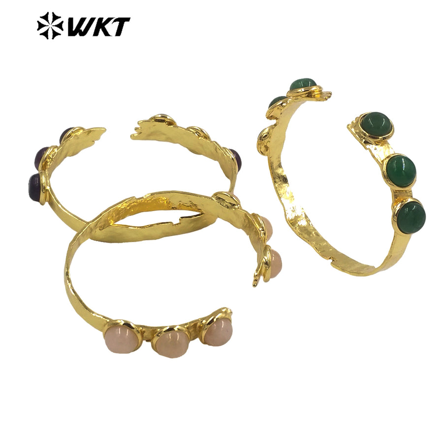 WT-B632 WKT New Handmade Natural Gemstone Jewelry Opening Bracelets Lovely Amazonite Bohemia Romantic Lucky Bracelets
