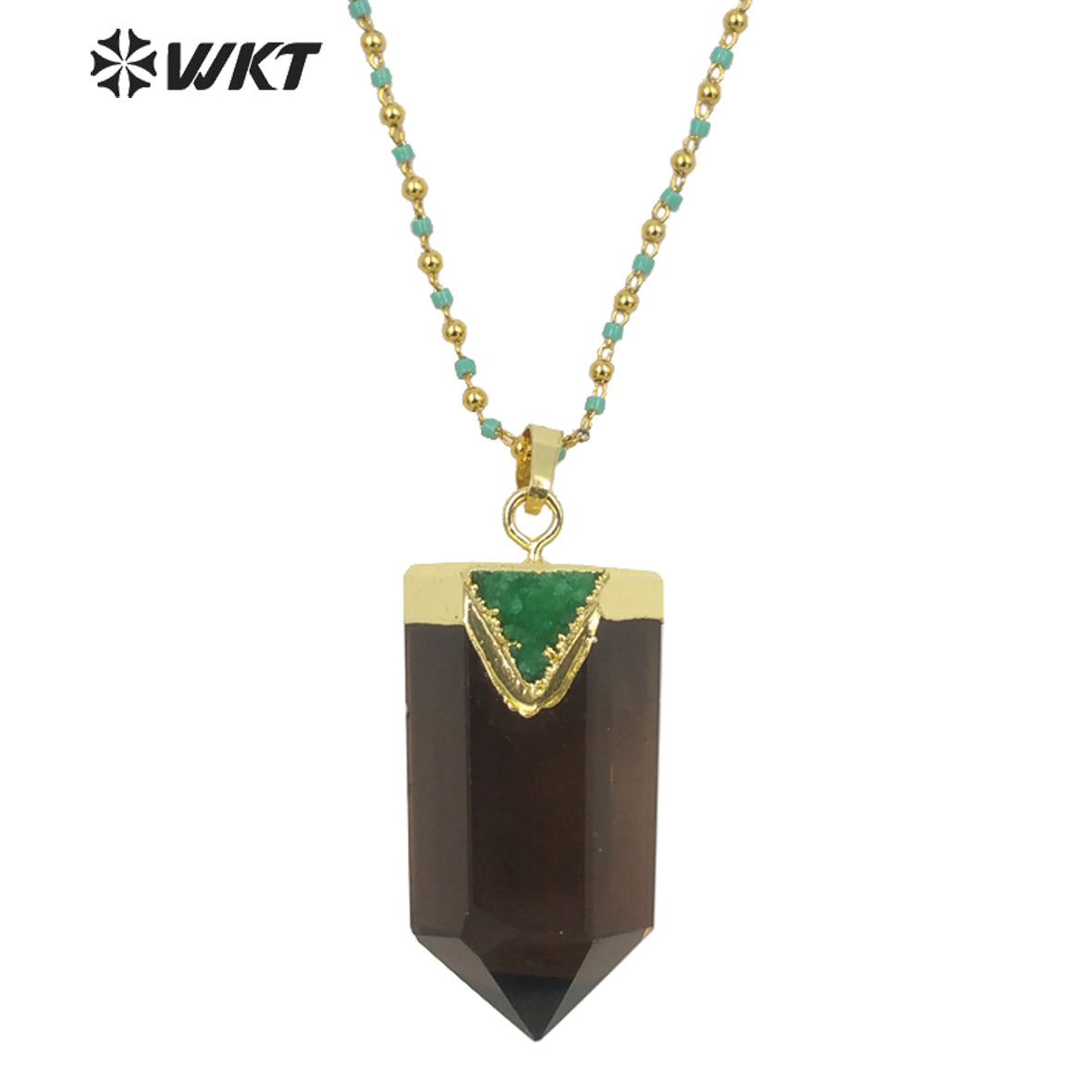 WT-N1291Wholesale Fashion Gold Plated Hexagon Quartz Point Stone Necklace Lady Populared Natural Gemstone Smoky Stone Necklace