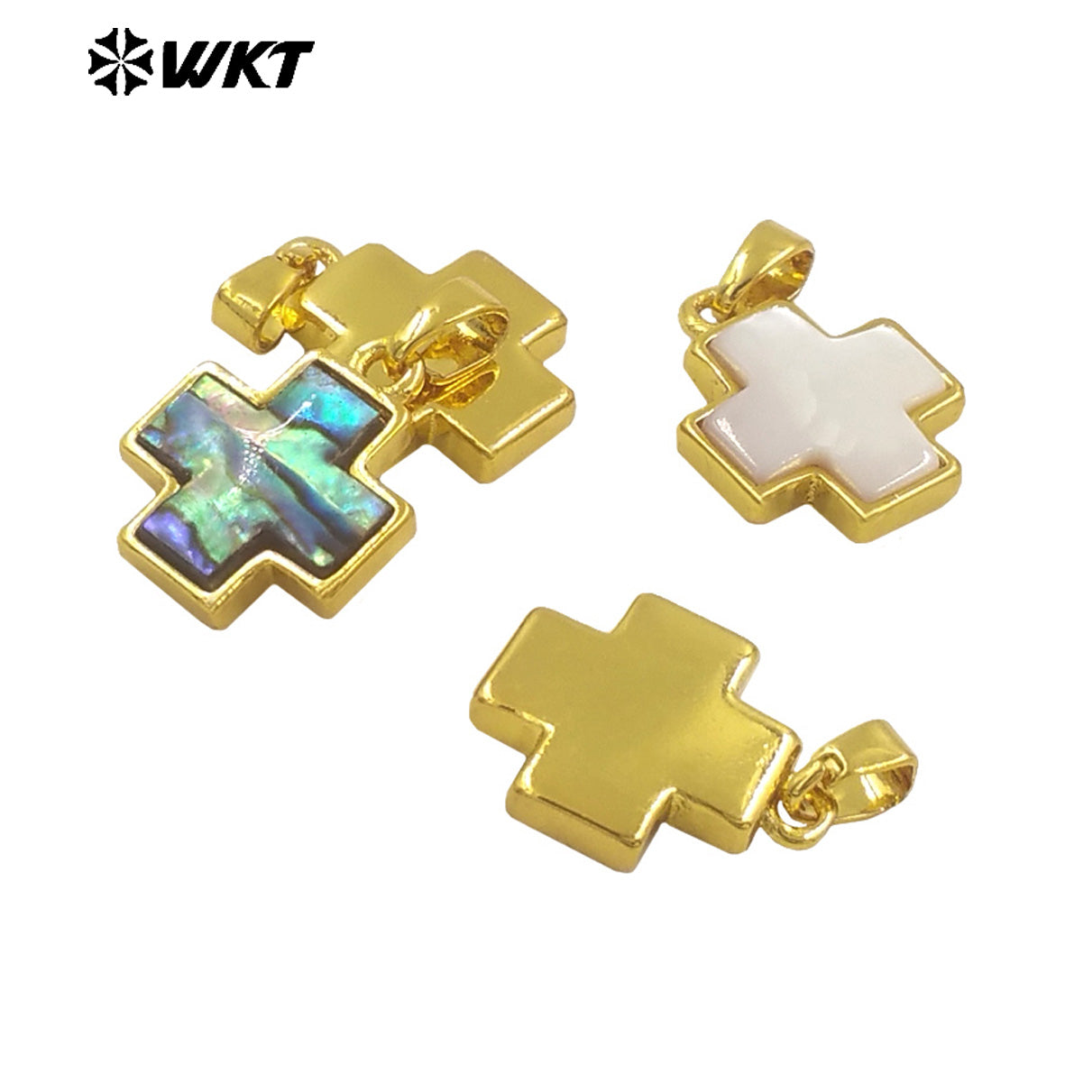 WT-JN283 Amazing Gold Plated Religious Natural Abalone Shell Cross Pendant Necklace for Women 10PCS