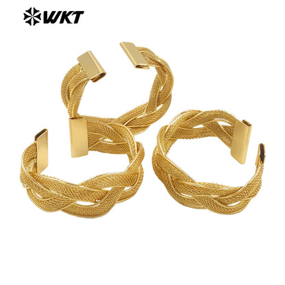 WT-B689 High Quality Refined 18K Gold Plated Brass Chain Bar Wave Interlace Adjustable Bracelet for Women As Wedding Jewelry