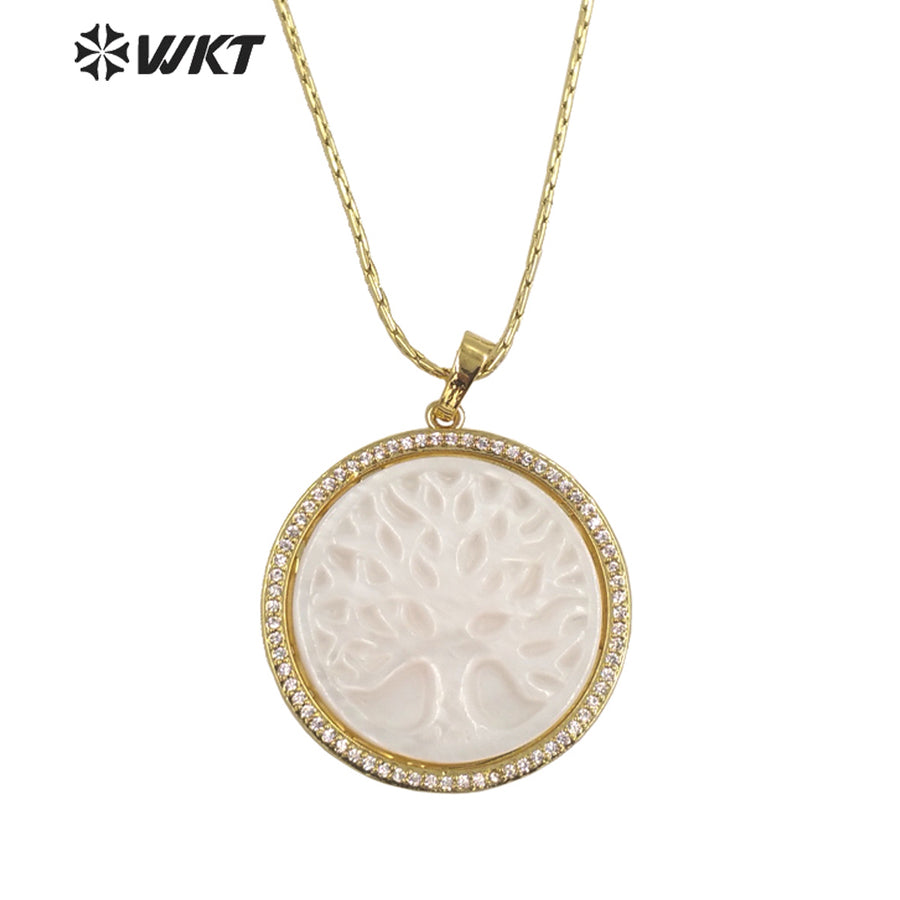 WT-MN981 New 16 Inch Micropaved Natural Shell & Zircon Chain Necklace for Lady Tiny Prong Setting Necklace