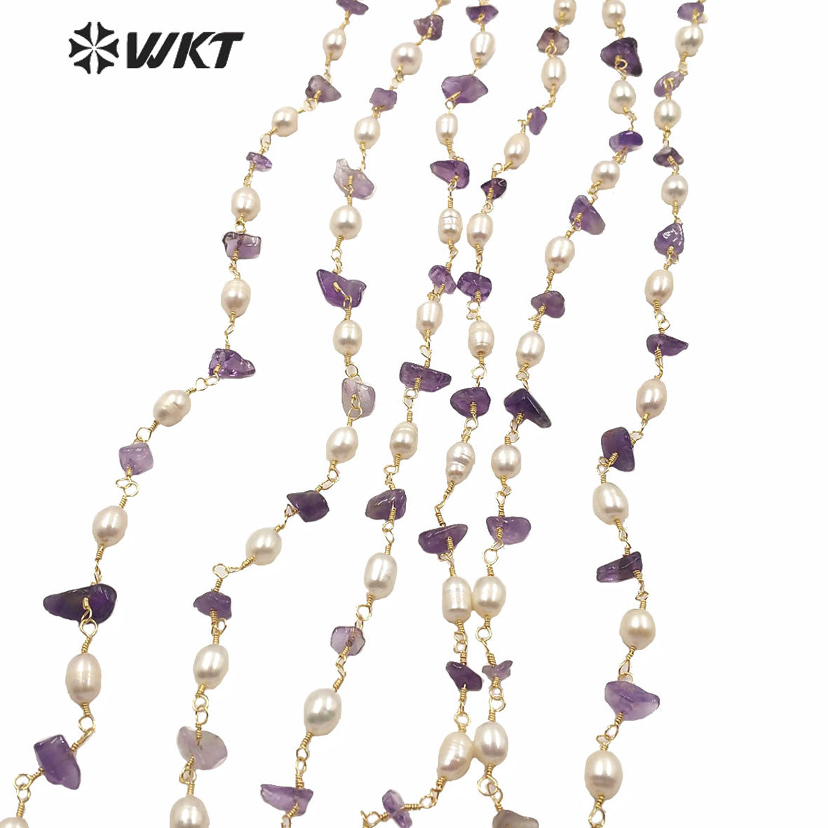 WT-RBC165 High Quality Natural Stone Make Chain Women Jewelry Findings Chain for Necklace Design Gold Rosary Beads Chain