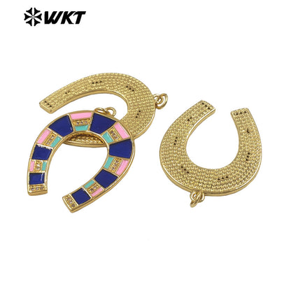 WT-P2078 Amazing Back Full Gold Plated Colorful Drop Oil Letter U Shape Charm Pendants For Handmade Necklace DIY Jewelry